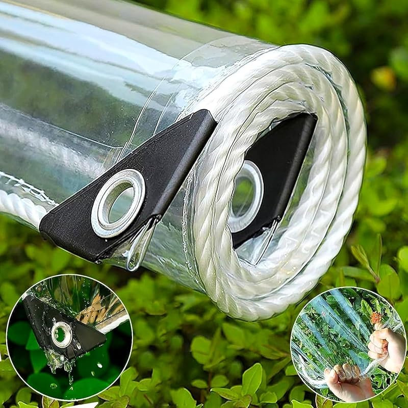 Bâche Transparente avec Œillets, 1x2m PVC Imperméable de Protection Extérieure, 450g/m² Épaisse Résistant aux UV et Déchirures pour Pergola, Serre, Balcon, Terrasse, Jardin Corde Incluse