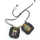 Sacred Scapular Bracelet Handmade Embroidered Bead Wristband of Sacred Heart of Jesus, Holy Virgin of Carmen, St. Michael Archangel. 2,5cm x 3cm Black Color by Zaraleas