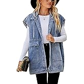 Zontroldy Denim Jean Vest for Women Oversized Sleeveless Button Down Denim Jean Vest Waistcoat Shacket Jacket
