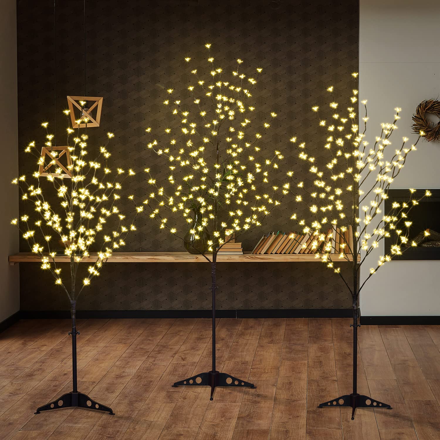 Lightshare Set of 3 LED Cherry Blossom Trees, 4FT 5FT and 6FT Lighted Artificial Trees for Decoration Inside and Outside, Home Patio Wedding Festival Christmas Decor Image
