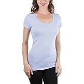 ToBeInStyle Women's Basic Short Sleeve Scoop Neck Tee - Pastel Blue - Medium