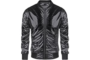 COOFANDY Men's Metallic Jacket Shiny 70s Disco Dance Christmas Party Varsity Jacket Baseball Bomber Jacket