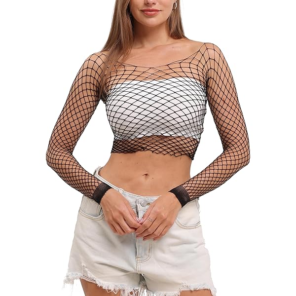 LemonGirl Women Fishnet Tube Top Lingerie Babydoll Chemise Mesh Long Sleeve Tops US2-16 At Women's Clothing Store