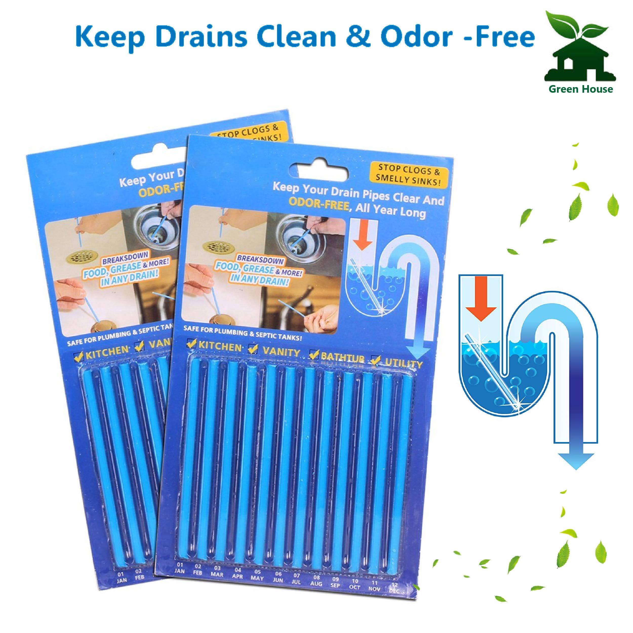 Drain Deodorizer Sticks Drain Sticks Drain Cleaner Sticks Drain Stix Original Blue Unscented Non-Toxic for Kitchen Bathroom Sinks Septic Tank Safe As Seen On TV 24 Pcs