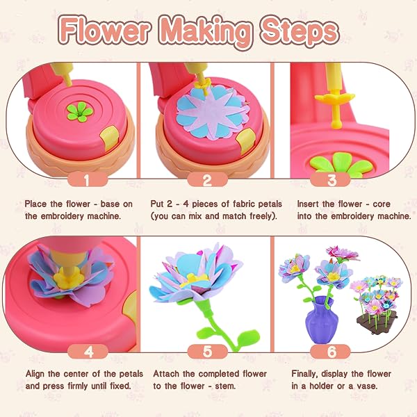 KEGOZ FLOWER MAKING MACHINE FOR KIDS, DIY FLOWER CRAFT KIT WITH FLOWER MAKER, ARTS AND CRAFTS FOR GIRLS AGES 4-6-8, BIRTHDAY EASTER GIFTS FOR 4 5 6 7 8 9 YEAR OLD GIRLS, KIDS DIY BOUQUET MAKING TOY