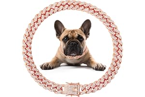 GOETLTSCH Cuban Link Dog Collar Rose Glod Crystal Dog Necklace Metal Chain Collar with Design Secure Buckle Pet Collar Jewelry Accessories for Small Medium Large Dogs Cats(Rose Glod XXS 9inch)