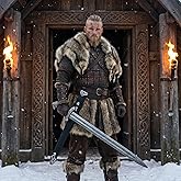 Viking Northman Sword – Real Damascus Steel Battle-Ready Functional Longsword | Handmade Medieval Viking Sword with Leather Scabbard | Gift for Him, Sword Prop & Collectible