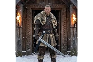 GENERIC Viking Northman Sword – Real Damascus Steel Battle-Ready Functional Longsword | Handmade Medieval Viking Sword with Leather Scabbard | Gift for Him, Sword Prop & Collectible