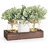 Mkono Mason Jar Lights Table Centerpiece for Dining Room Fake Eucalyptus Plants Christmas Table Decor for Kitchen Coffee Table Living Room Bathroom