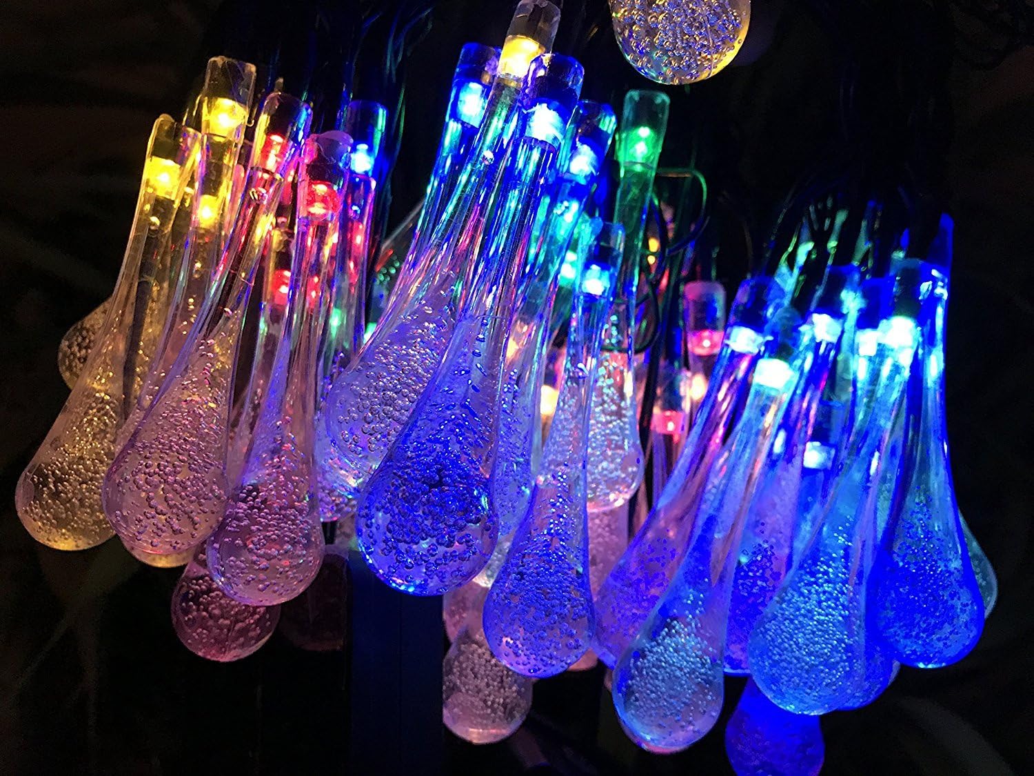 Multi Color Icicle Lights 60 LED 36ft, Satu Brown 11M Raindrop Outdoor Garden Solar Fairy Lights Water drop String lighting Valentines Decorations for Patio Tree, Christmas Party