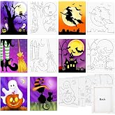 Halloween Pre Drawn Canvas to Paint, Halloween Sip and Paint Party Supplies | Pre Sketched Halloween Paintable Canvases Kit, Spooky Pre Printed Canvas for Painting for Adult Beginner, With Painting Guide