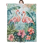 dongprom Flamingo Blanket Tropical Jungle Throw Blankets with Pink Flamingos,Hibiscus Flower and Leaf Lightweight Flannel Throws for Couch Chair Office Bed Home Decor Gifts for Adults,60x50inch