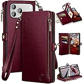 XcaseBar compatible with iPhone 17 Pro Max 6.9" Wallet case with Zipper Credit Card Holder【RFID Blocking】,Flip Folio Book PU Phone case Shockproof Cover Women Men for Apple 17 Pro Max case Wine Red