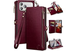 XcaseBar Compatible with iPhone 17 Pro Max 6.9" Wallet case with Zipper Credit Card Holder【RFID Blocking】,Flip Folio Book PU Phone case Shockproof Cover Women Men for Apple 17 Pro Max case Wine Red