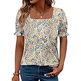CRAZY GRID Womens Trendy Summer Tops Puff Sleeve Loose Fit Shirts Dressy Casual Blouses
