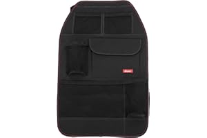 Diono Stow 'n Go Car Back Seat Organizer for Kids, Kick Mat Back Seat Protector, with 7 Storage Pockets, 2 Drinks Holders, Water Resistant, Durable Material, Black , 18x10x9 Inch (Pack of 1)