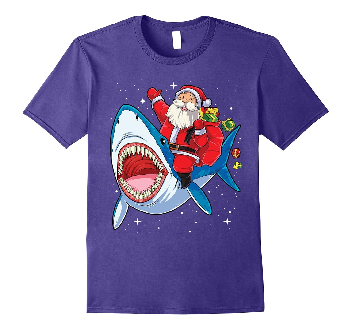 Santa Riding Shark T Shirt Christmas Gifts Galaxy Space Tees-ANZ