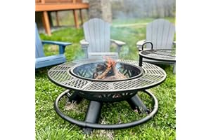 RED MOUNTAIN VALLLEY Red Mountain Valley 47" Outdoor Fire Pit with Adjustable Grill, 2-in-1 Metal Outdoor Fireplaces, Large Patio Wood Burning Fire Pits for Outside, Ideal for Backyard, Patio, Party