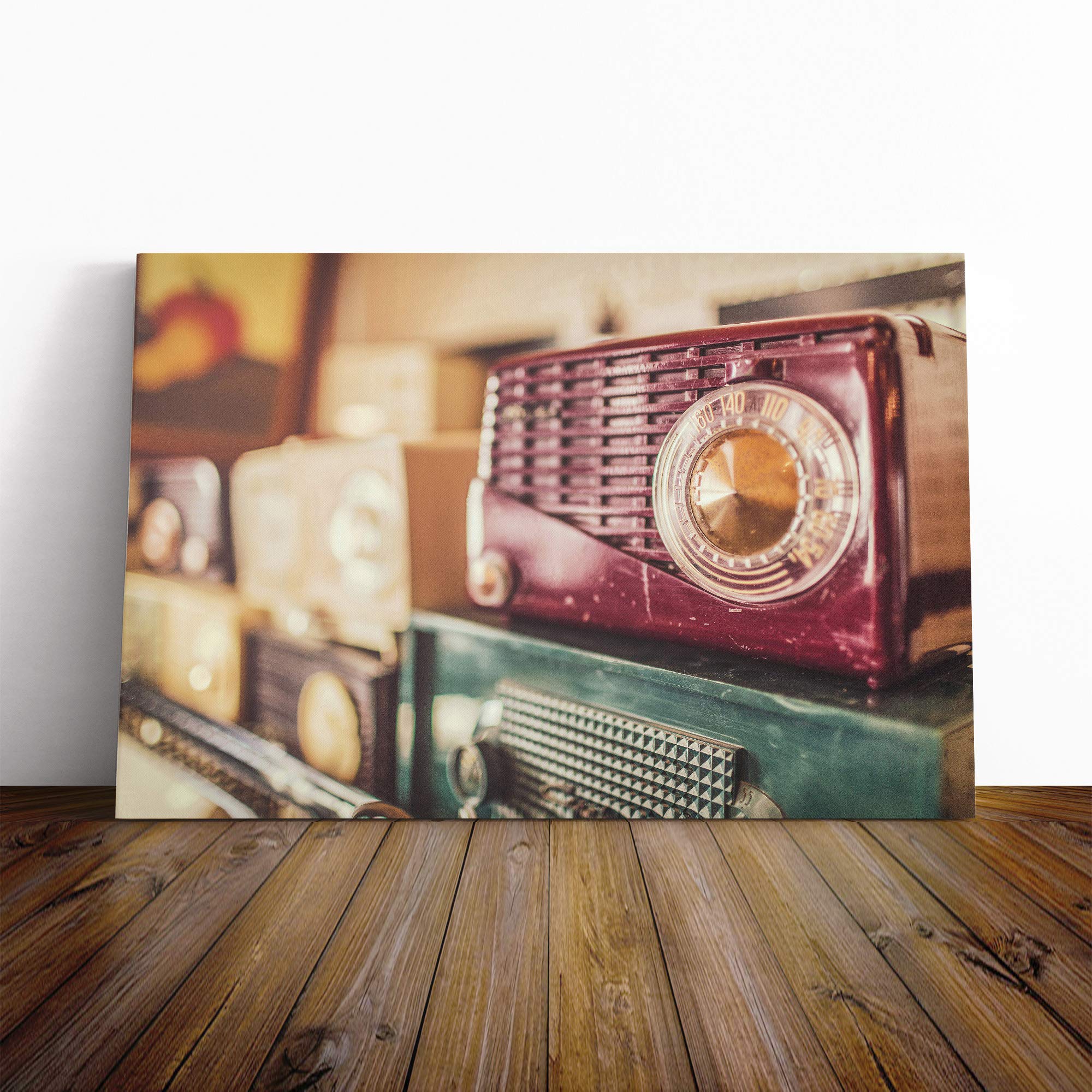 Retro Radios Canvas Print | Gallery Wrapped 30mm Frame Wall Art | 20x14 inches | Ready to Hang | Retro Picture | Living Room Bedroom Lounge Office