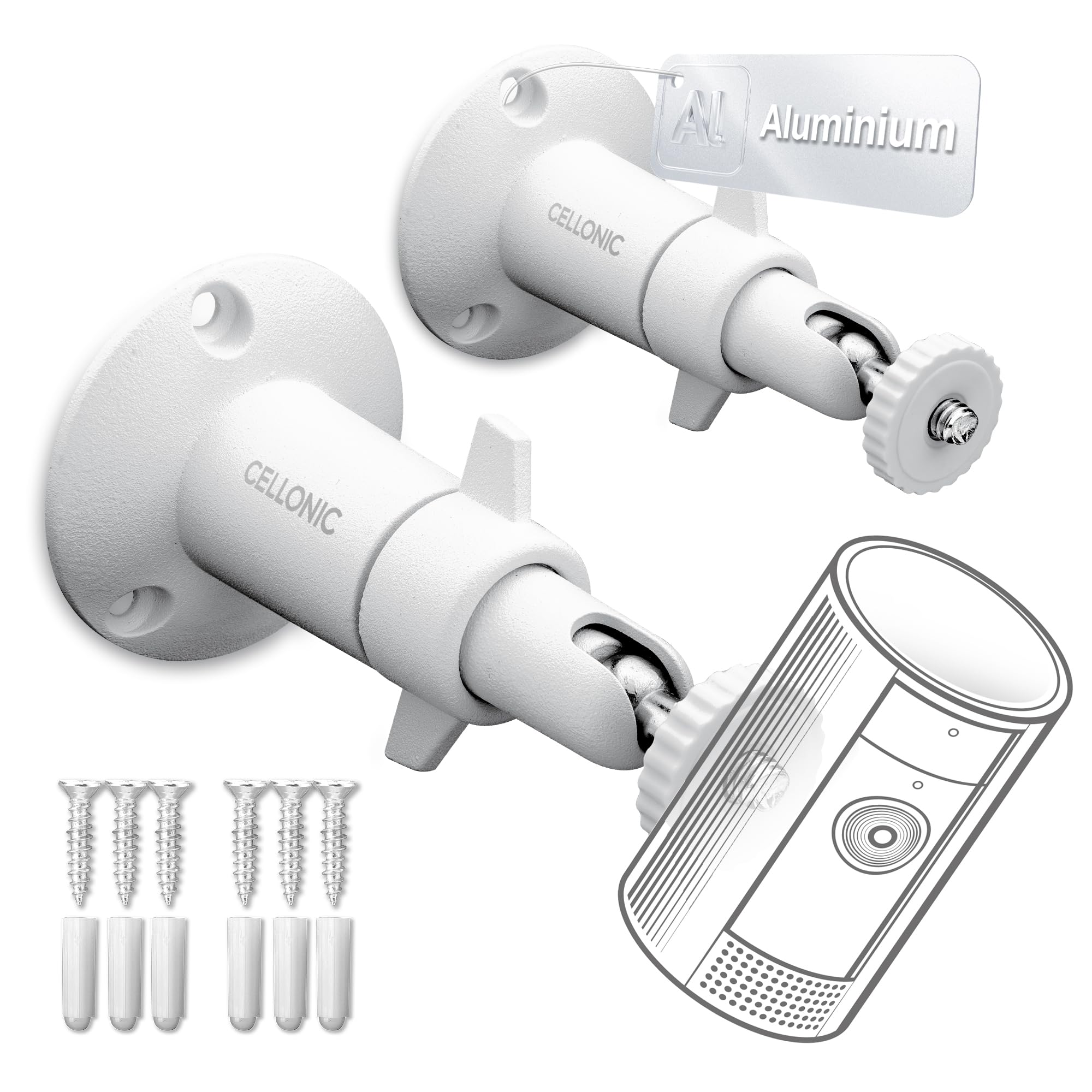 CELLONIC 2X Camera Bracket Mount Compatible with Arlo, Compatible with Eufy, Compatible with Wyze – Aluminium Swivel Bracket with 1/4" Thread, Indoor & Outdoor Use