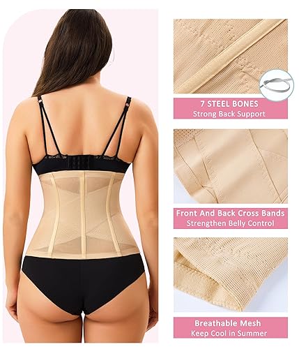 LODAY Waist Trainer for Women Corset Shapewear Tummy Control Body Shaper  Cross Mesh Waist Cincher Postpartum G