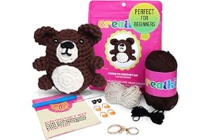 CREATKITS Crochet Kit for Beginners - Bear - with Step-by-Step Video – Easy DIY Craft Kit for Adults & Kids – Learn to Make Cute Animals – Yarn, Hook, Tools Included