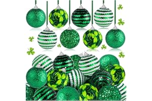 WHISTENFLA 15Pcs St. Patricks Day Ornaments, 2 Inch Green Shamrock Sequin Hanging Ball Good Luck Glitter Clover Ball for Tree St.Patrick's Day Irish Festival Party Decoration