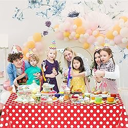 WNINK 6 Pack Red and White Polka Dot Tablecloths