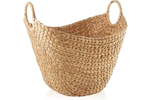 Casafield Large Laundry Boat Basket with Handles - Natural, Woven Water Hyacinth Multipurpose Storage Organizer for Throw Blankets, Bathroom, Bedroom, Living Room