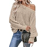 Verdusa Women's 2026 Off The Shoulder Sweater Crochet Dolman Sleeve Oversized Boat Neck Long Sleeve Pullovers