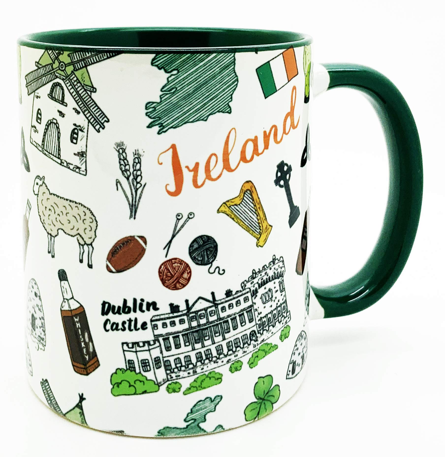 Half a Donkey Iconic Ireland Ceramic Mug with Glazed Green Handle and Inner 310ml (11oz)