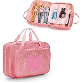 LoDrid Doll Carrying Case Compatible with Barbie Dolls 12-Inch, Doll Storage Organizer with Handle Holds up to 6 Dolls, Multi