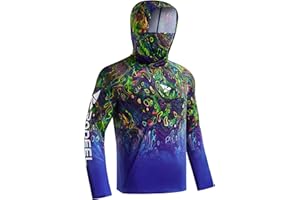 Rodeel UPF 50+ Men’s Long Sleeve Performance Fishing Hiking Shirt with Mask UV Neck Gaiter Hoodie
