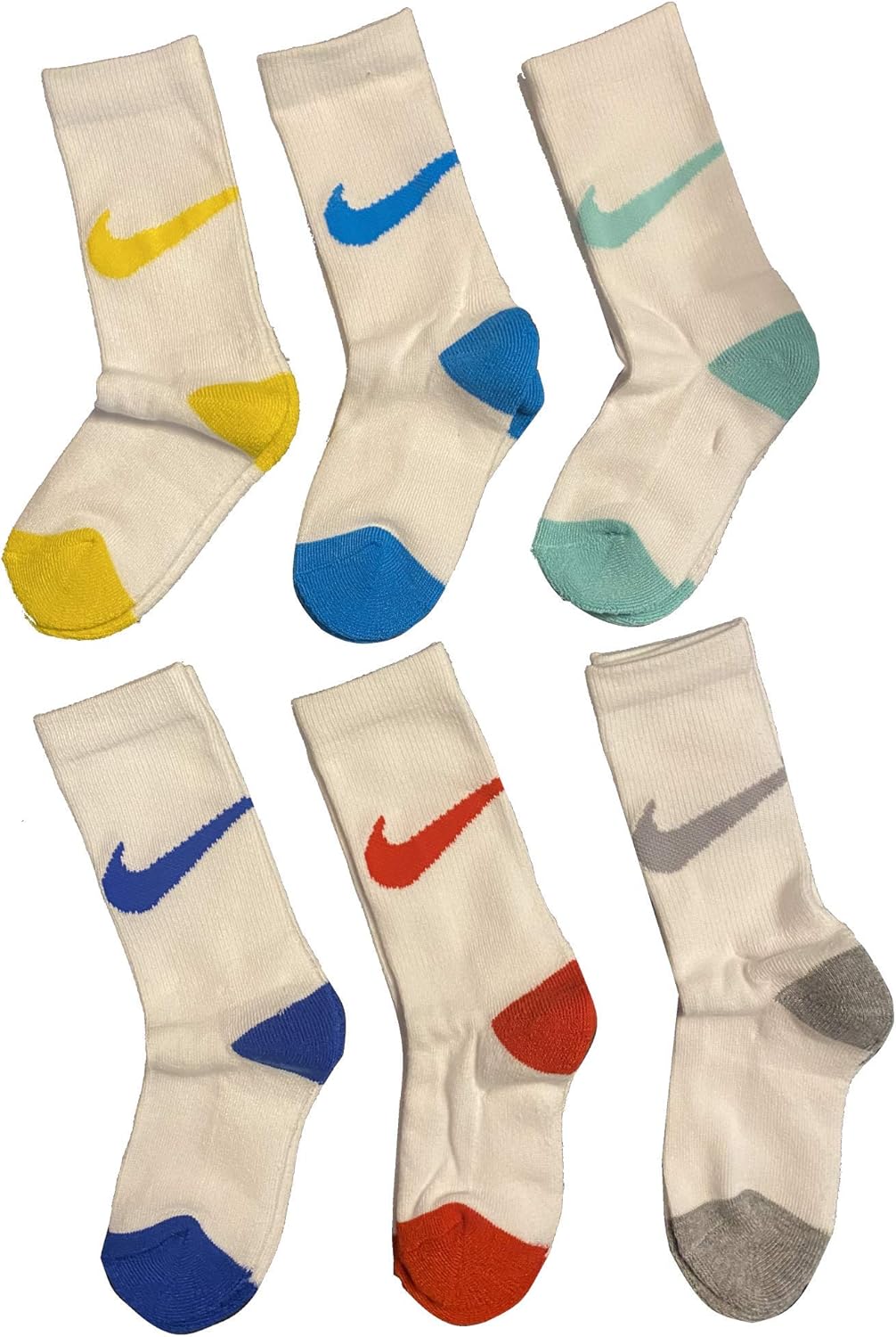 Nike Kids Cushioned Crew Socks (6 Pairs), Shoe Size 10C-3Y/5-7 (Sock Size): Clothing