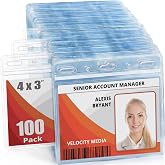 3x4 Horizontal ID Card &amp; Name Badge Holder - Resealable, 100 Pack | Mifflin clear plastic identification name tag holders, soft edge, zipper seal, pre-punched holes for most lanyard clips