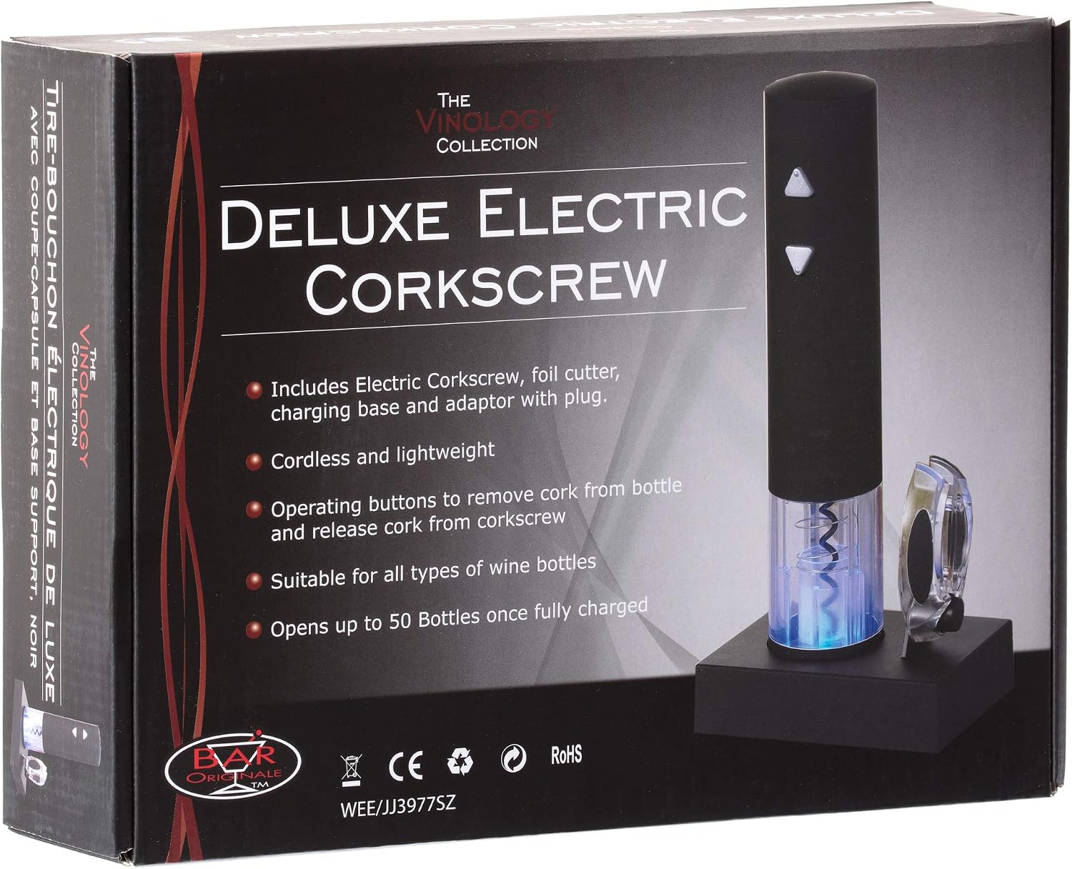 Vinology Deluxe Electric Corkscrew, Black