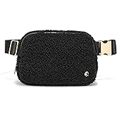 FODOKO Sherpa Belt Bag, Fleece Crossbody Bag Fanny Pack for Women Fashionable Everywhere Waist Bum Bag Pack with Hardware Buckle Black Gold