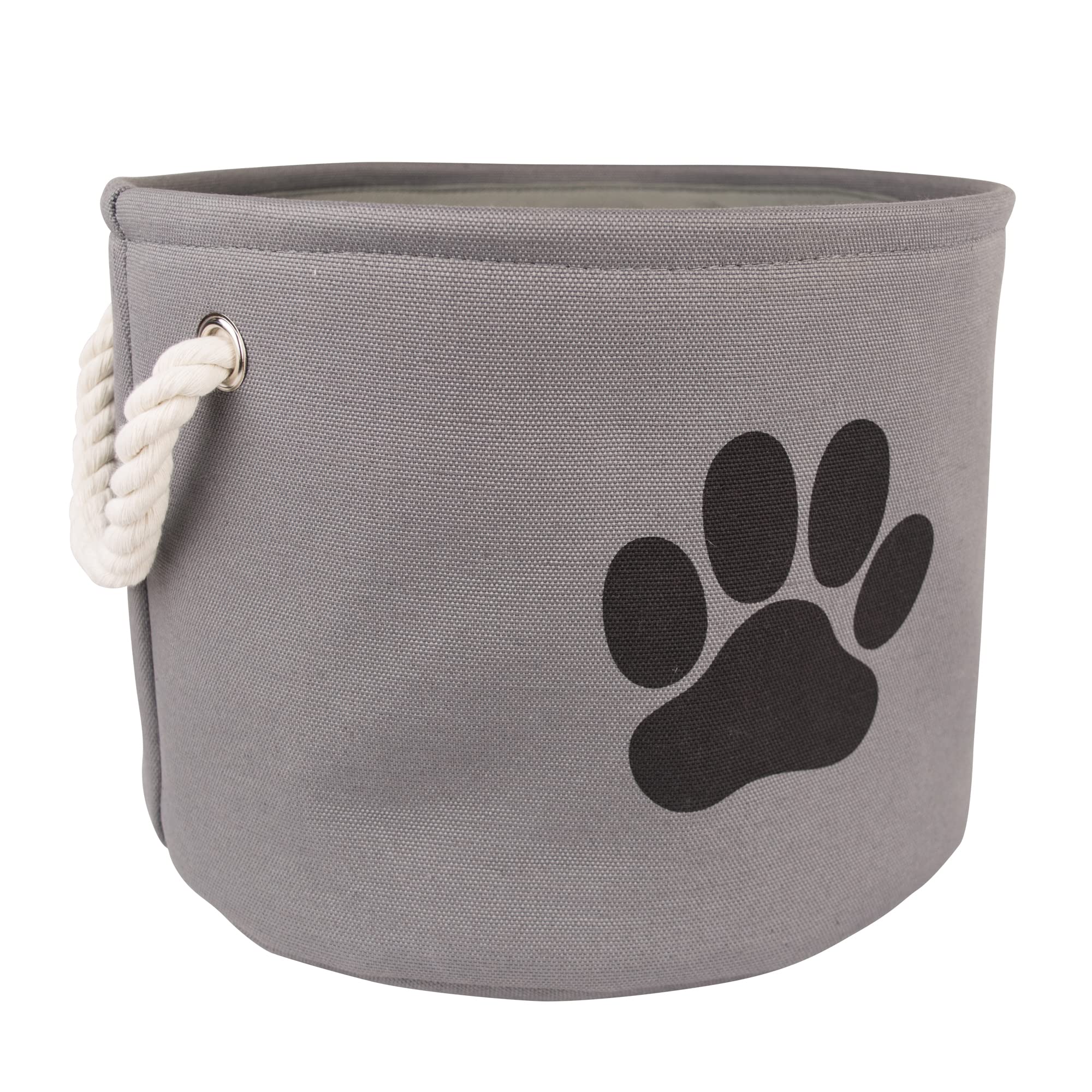 Bone Dry Paw Print Collapsible Polyester Pet Storage Bin, Round Medium - 15 x 15 x 12", Paw Print Gray