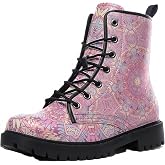 FQLGJMY Women's Ankle Boots with Animals Moon Skull Flowers Floral Print Stylish Gothic Platform Lace-up Leather Combat Booties for women Travel Everyday Halloween Christmas Party