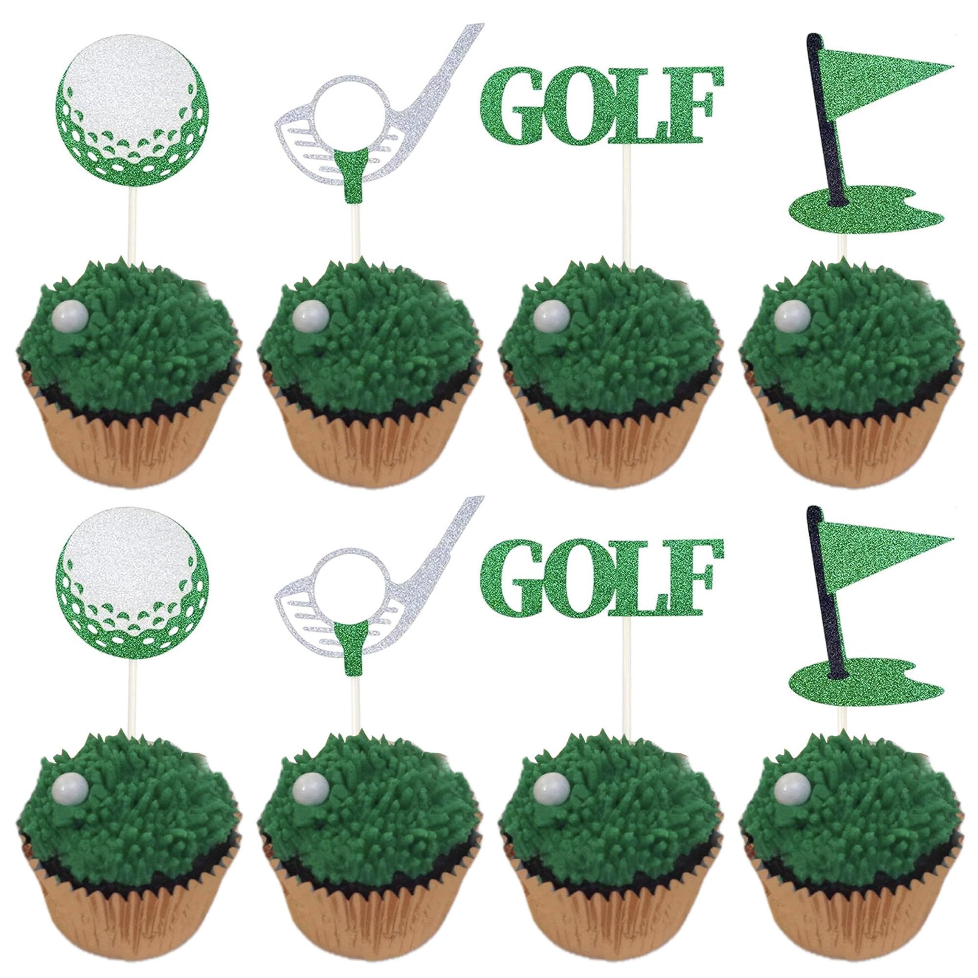 SYKYCTCY 24 Pack Golf Cupcake Toppers Glitter Sport Golf Ball Cupcake Picks Baby Shower Golf Sports Players Theme Birthday Party Cake Decorations Supplies