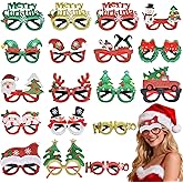 18 Pcs Christmas Glasses Set – Glitter Holiday Eyeglasses Frames with Santa, Reindeer, Snowman, Christmas Tree, and Festive Lettering Designs for Party Dress-Up, Photo Booth Props, and Holiday Favors