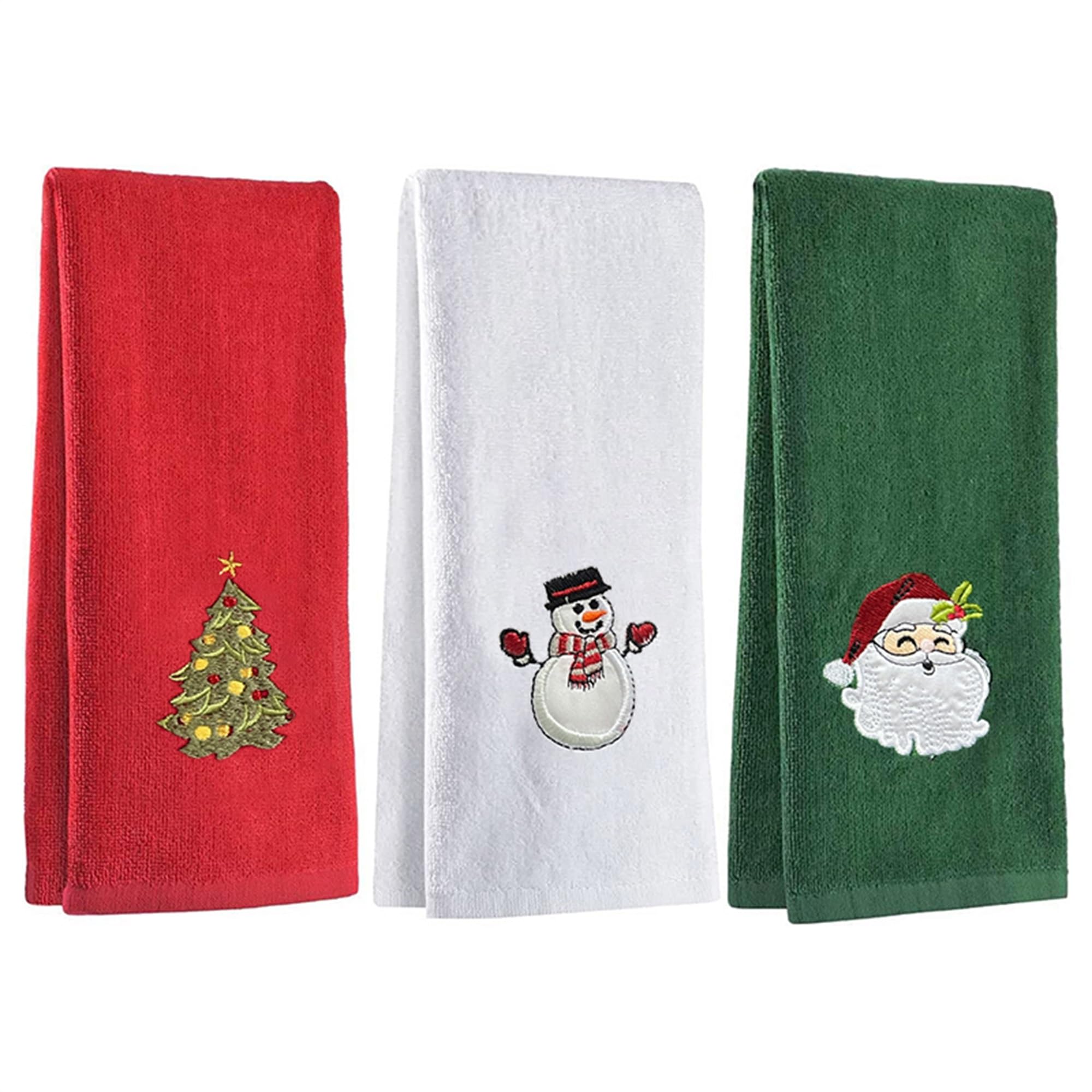 LSFYSZD Set of 3 Hand Towels for Kitchen and Bathroom 12x18in Cotton Embroidered Dish Towels Christmas Theme Decorative Towels Gift (Red White Green, One Size)
