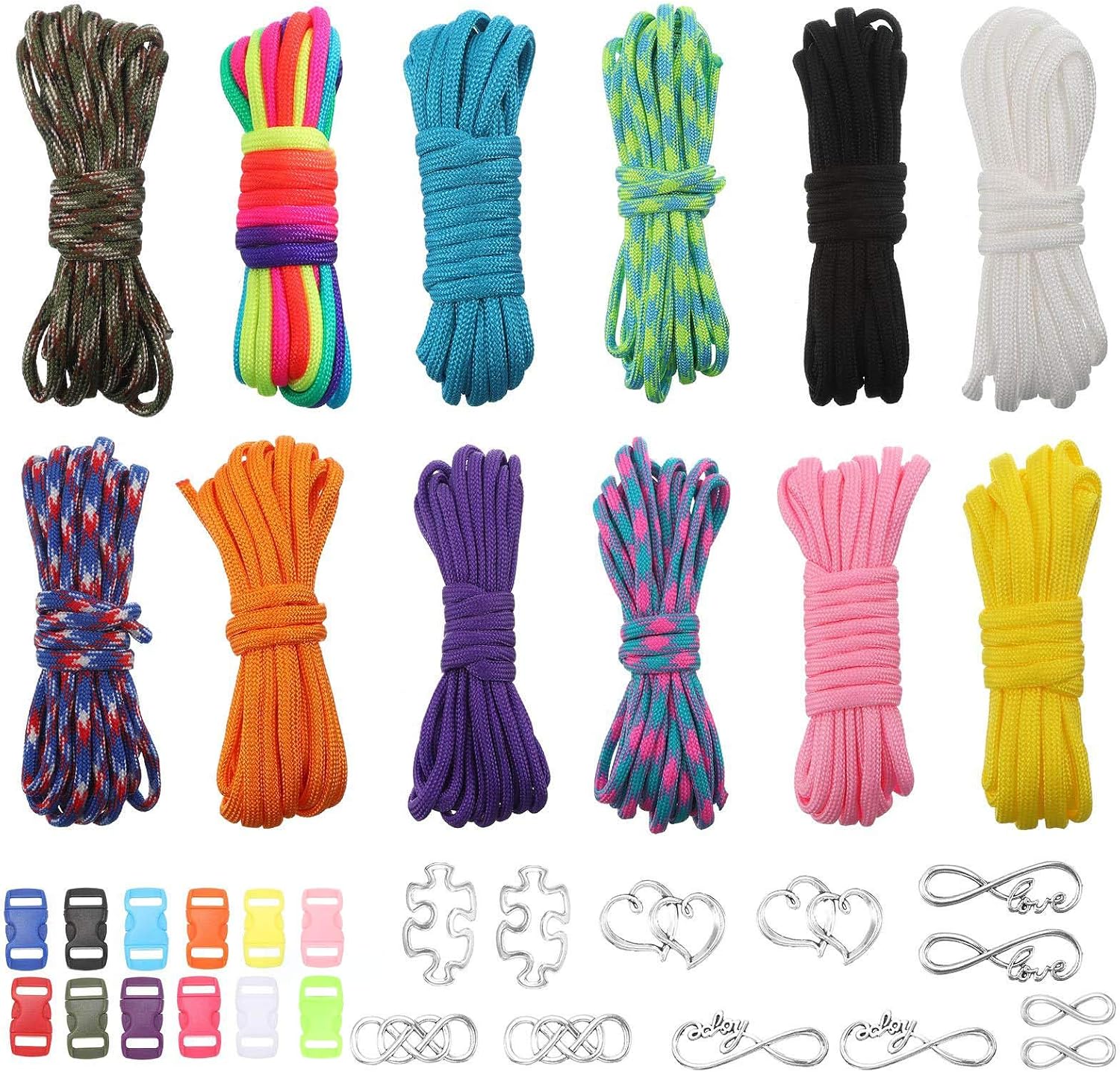 Paracord Bastelset Mit 10 Schnallen & Seil – Edelstahl U-Schnallen Für Survival Armbänder, Outdoor & Notfall