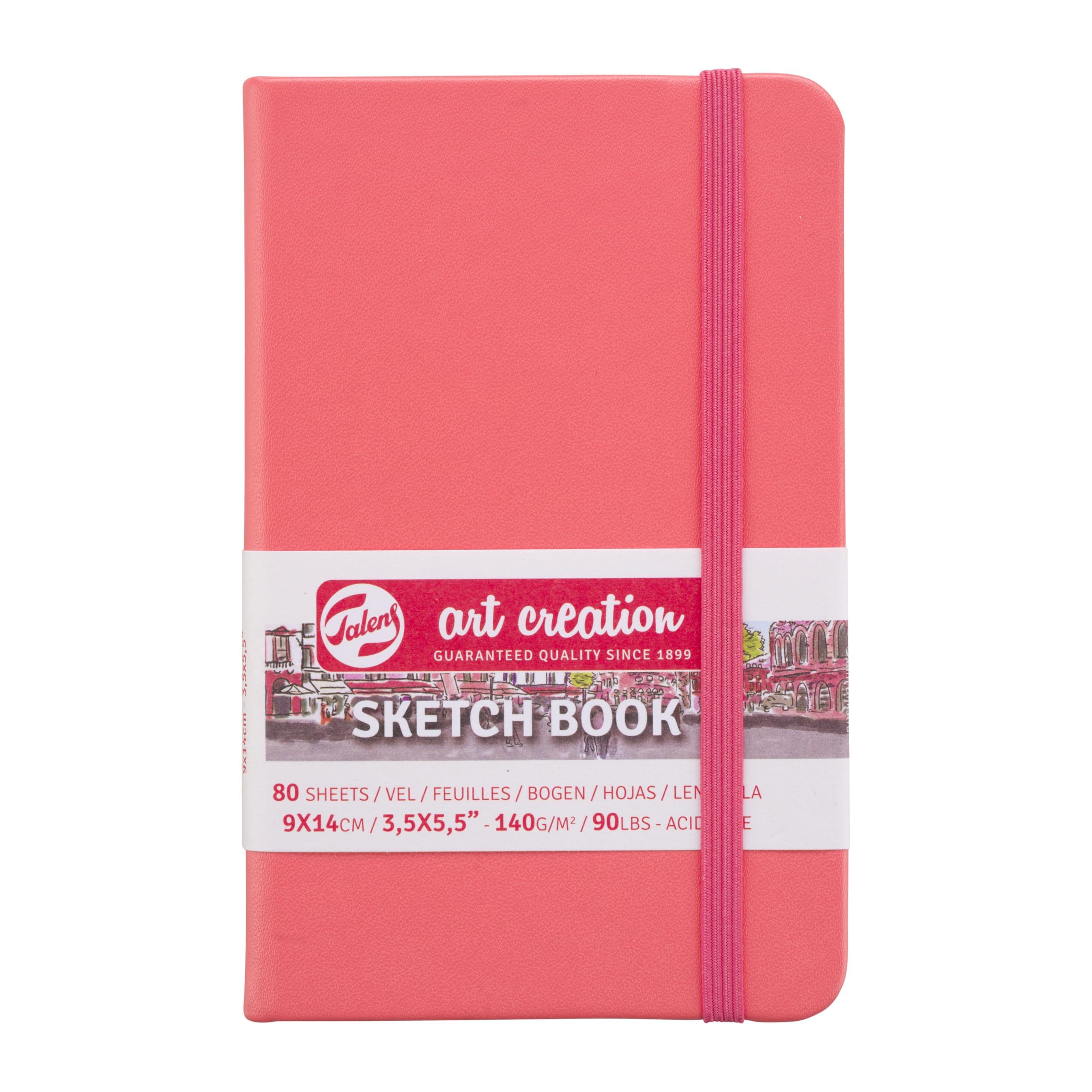 Talens Art Creation Sketchbook - Coral Red - 9x14 cm - 140g - 80 Sheets - Ideal for Drawing Journaling Wet Media