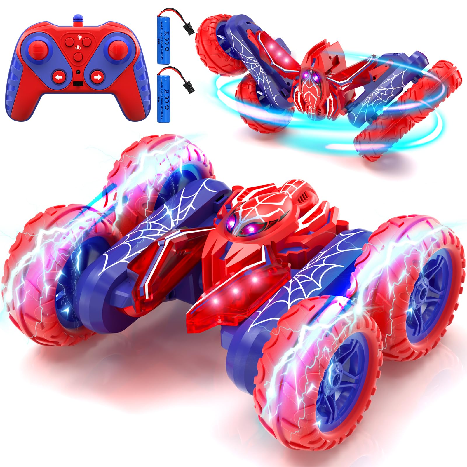 SOGAWEBB Spider Remote Control Cars for Boys 4-7, 360° Spinning RC Stunt Car with 2 Batteries Cool Lights Toys Birthday Gift for Boys 4 5 6 7 8 9 10 11 12 Year Old