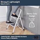 Home Vida 2 Step Ladder Heavy Duty Steel Folding White 150kg Load view 3