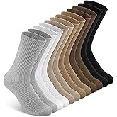 YSense Women's Cotton Crew Socks 6 Pairs, Long Cute Aesthetic Neutral Athletic Boot Socks for Women Stocking Stuffers Gifts