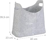 Relaxdays Grey Felt Firewood Basket 39.5x40x23cm Foldable Log Holder Newspaper view 4