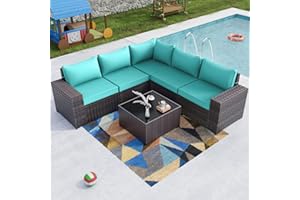 Kullavik 6PCS Outdoor Patio Furniture Set PE Wicker Rattan Sectional Sofa Patio Conversation Sets,Blue