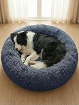 OKPOW Donut Dog Bed Calming Large Pet Bed Soft Plush 70cm Round